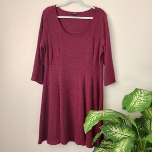 Torrid Maroon Burgundy Soft Knit Skater Dress Plus Size 1x Holiday Christmas